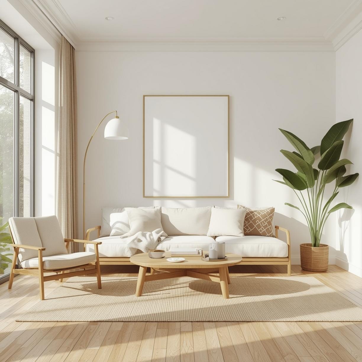 Scandinavian Living Room with Grey Sofa final look