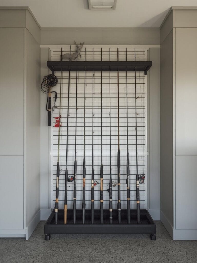 fishing rod organizer for garage final look