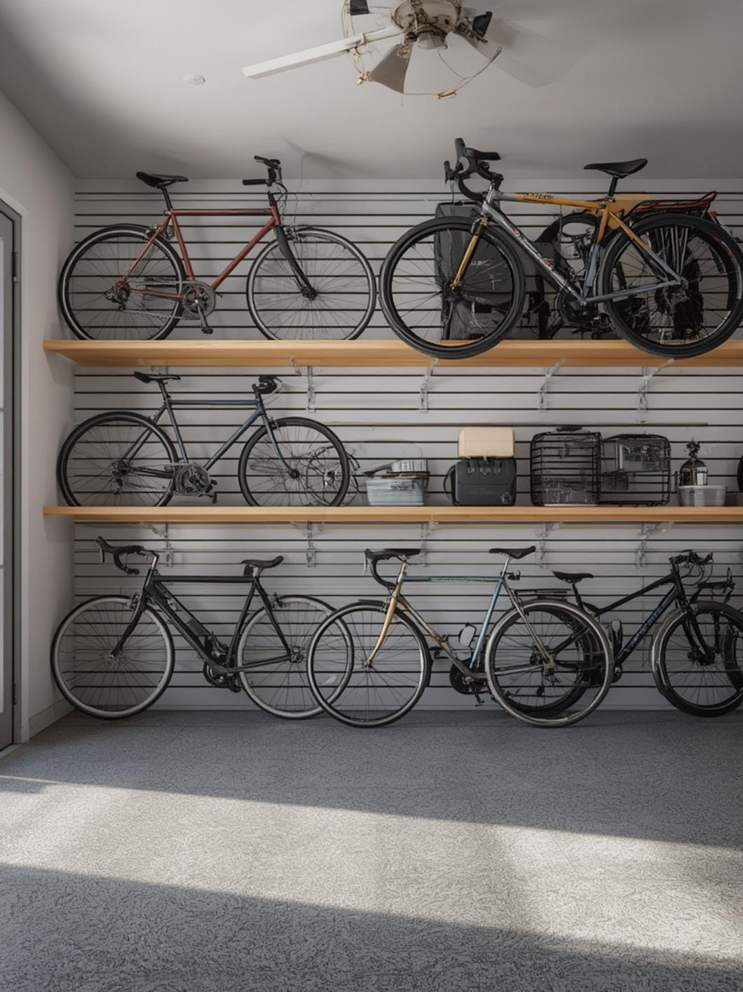 garage slat wall organizers bikes final look
