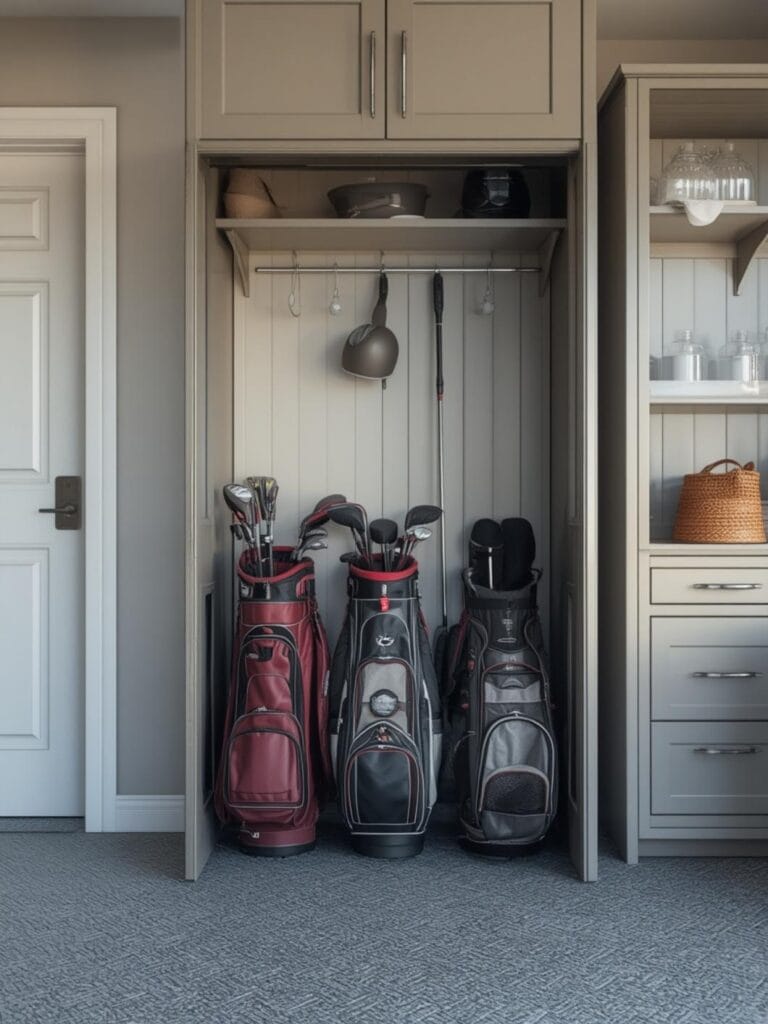 golf bag organizer for garage final look