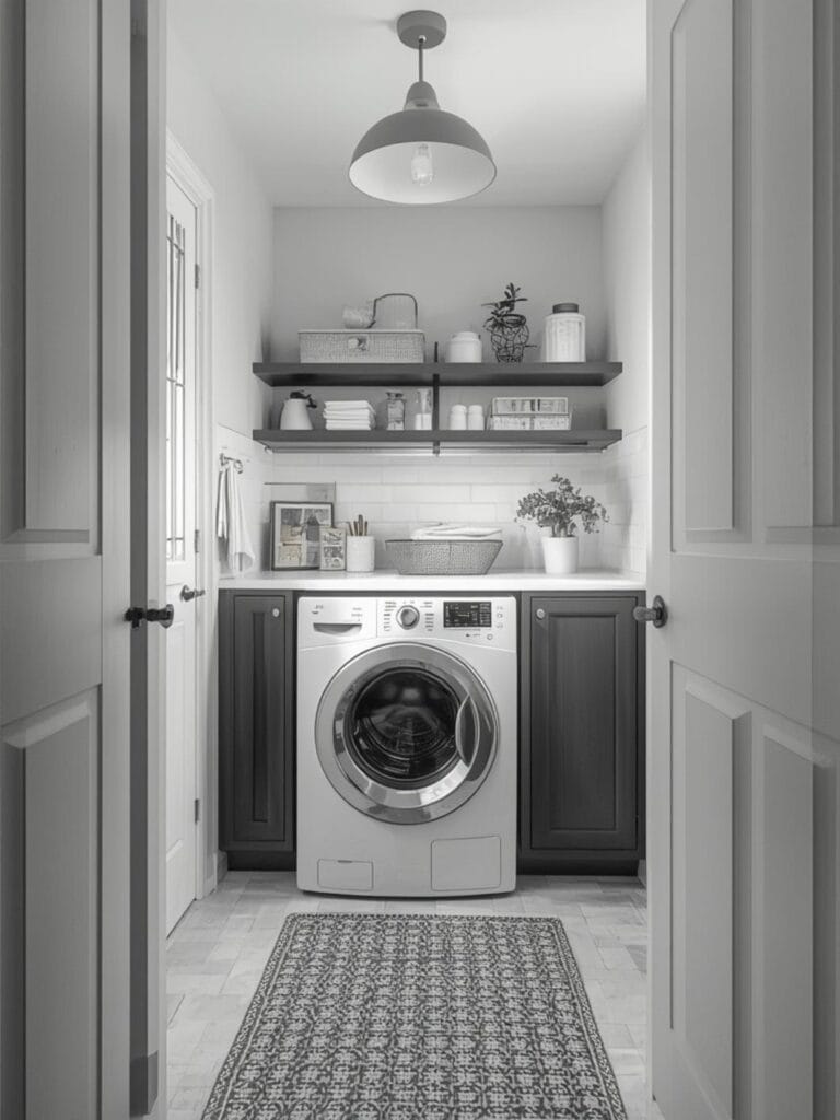 small black and white laundry room ideas final look