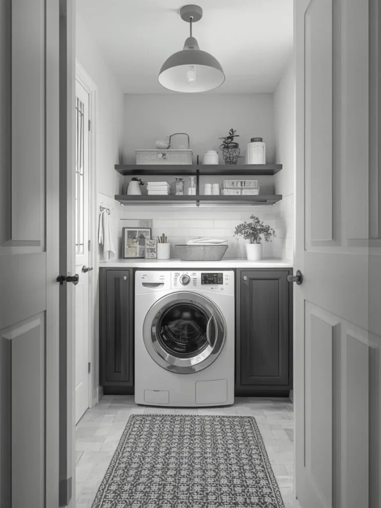 small black and white laundry room ideas final look