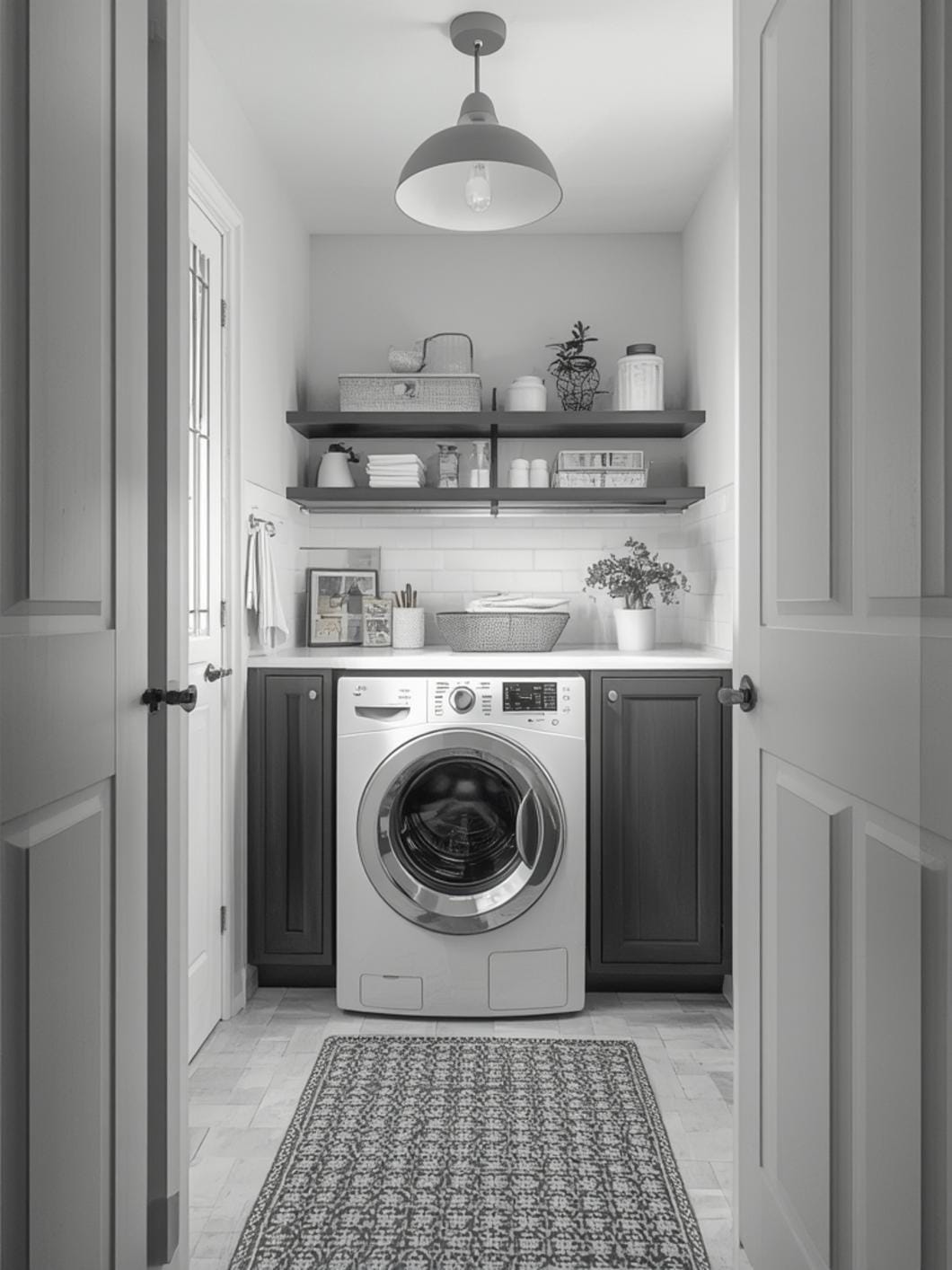 small black and white laundry room ideas final look