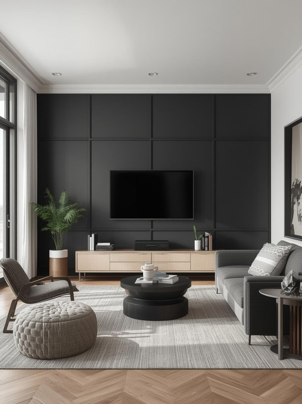 black accent wall living room ideas final look