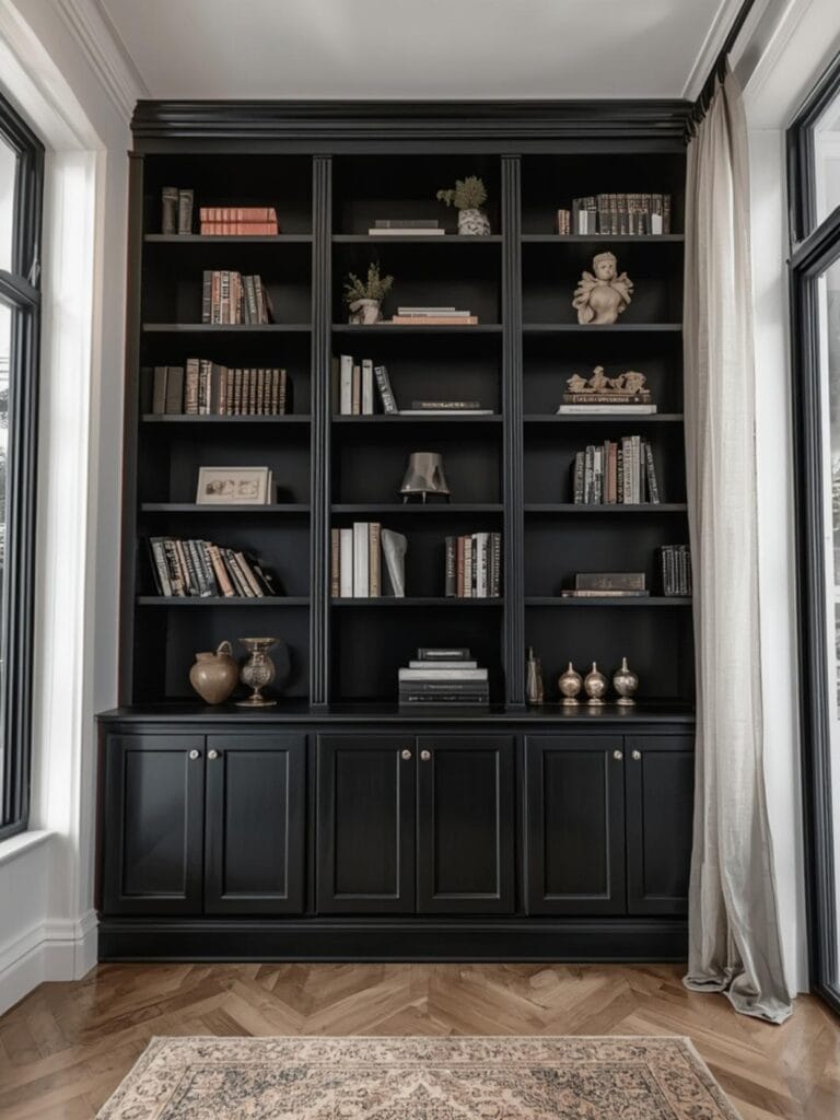 black bookshelf decorating ideas final look
