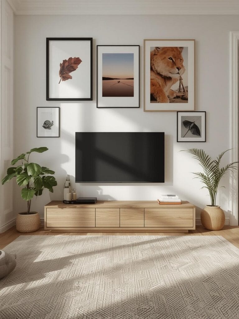 gallery wall around tv ideas final look