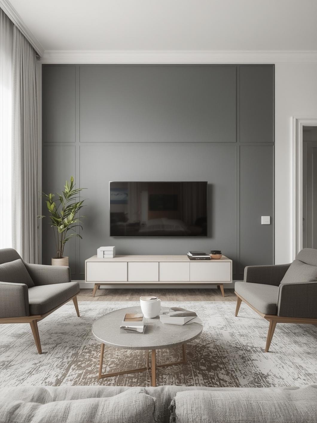 grey accent wall living room ideas final look