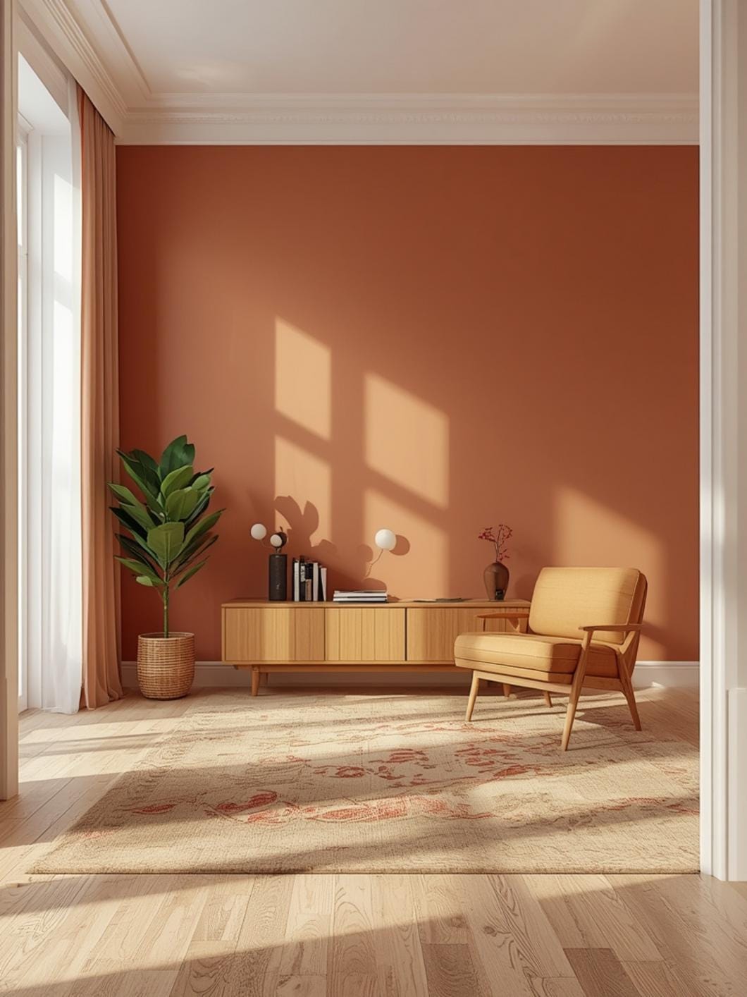 warm living room paint ideas with accent wall final look